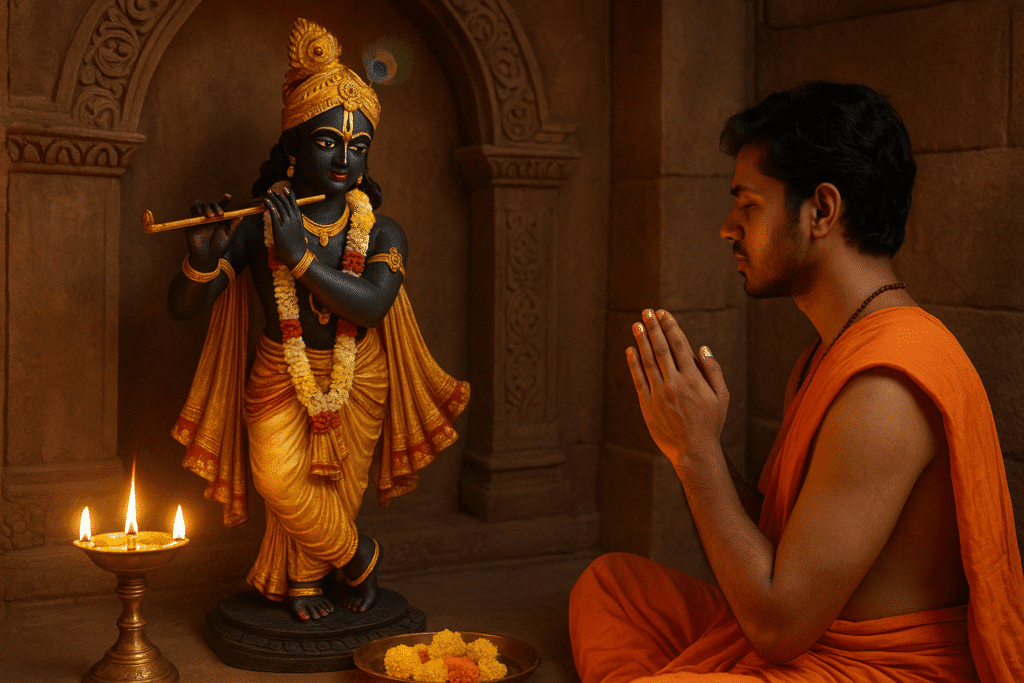 Happy Krishna Janmashtami 2025 |भगवान श्री कृष्ण के वंदना श्लोक – अर्थ व महत्व 2 भगवान श्री कृष्ण वंदना श्लोक के साथ कृष्ण जी की भक्ति फोटो