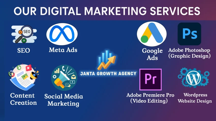Our Digital Marketing Services|Janta Growth Agency|Professional Digital Marketing Services|Grow Your Business Online 1 Our Digital Marketing ServicesSEO, Google Ads, Meta Ads, Photoshop & Premiere Pro Services for Indian BusinessesOur Digital Marketing Services|Janta Growth Agency|Professional Digital Marketing Services|Grow Your Business OnlineProfessional Digital Marketing Services|Grow Your Business Online